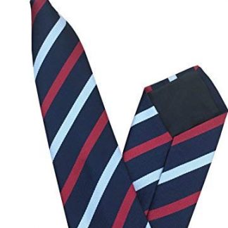 Men's Striped Clip On Tie (Black with White & Red Stripes)