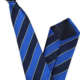 Men's Striped Clip On Tie (Blue, Navy and Gold Stripes)