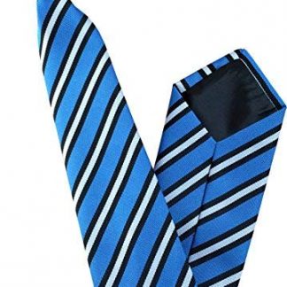 Men's Striped Clip On Tie (Blue with Black & White Stripe)