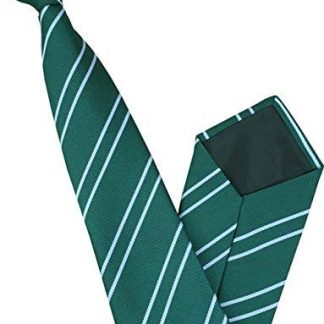 Men's Striped Clip On Tie (Bottle Green and White Stripes)