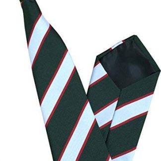 Men's Striped Clip On Tie (Bottle Green with Red and White Stripes)
