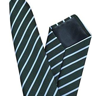 Men's Striped Clip On Tie (Bottle Green with Thin White Stripe)