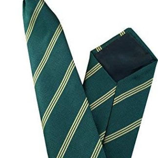 Men's Striped Clip On Tie (Bottle Green with Triple Gold Stripe)