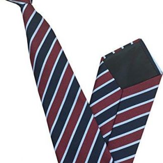 Men's Striped Clip On Tie (Burgundy, Navy & White Stripes)