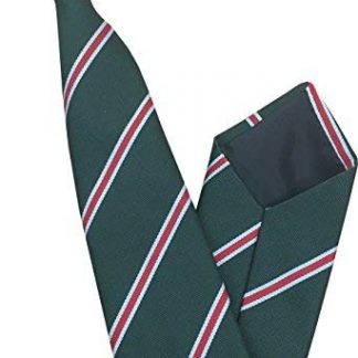 Men's Striped Clip On Tie (Green with Thin Red and White Stripes)