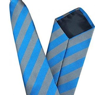 Men's Striped Clip On Tie (Grey and Blue Stripe)
