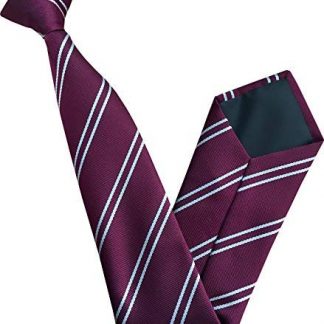 Men's Striped Clip On Tie (Maroon with Silver Stripes)