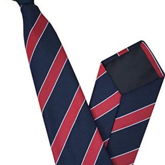 Men's Striped Clip On Tie (Navy Blue with Red & White Stripe)