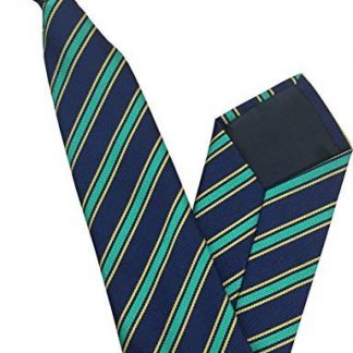 Men's Striped Clip On Tie (Navy with Green & Yellow Stripes)