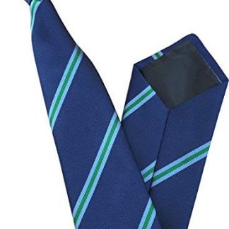 Men's Striped Clip On Tie (Navy with Sky Blue & Green Stripes)
