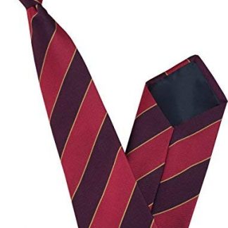 Men's Striped Clip On Tie (Plum, Red & Gold Stripe)