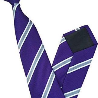 Men's Striped Clip On Tie (Purple with Grey & White Stripes)