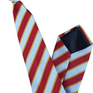 Men's Striped Clip On Tie (Red, Silver and Gold Stripe)