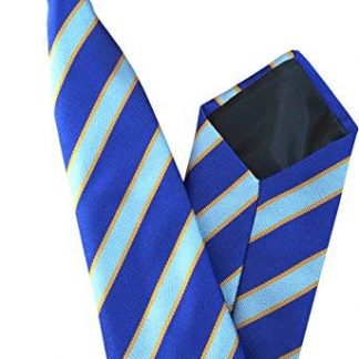 Men's Striped Clip On Tie (Royal Blue, Sky Blue & Gold Stripe)