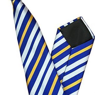 Men's Striped Clip On Tie (Royal Blue with Gold & White Stripes)