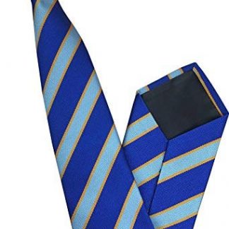 Men's Striped Clip On Tie (Royal Blue with Sky & Yellow Stripes)