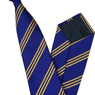 Men's Striped Clip On Tie (Royal Blue with Triple Gold Stripes)