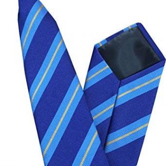 Men's Striped Clip On Tie (Royal & Sky Blue with Yellow Stripes)