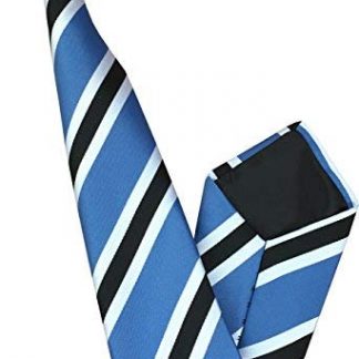 Men's Striped Clip On Tie (Sky Blue with Black & White Stripes)