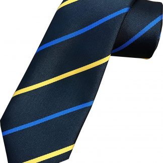 Men's Striped Neck Tie in Black with Blue & Yellow Stripes