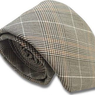 Men's Woven Tweed Check Tie Brown Tan (Prince of Wales Check)