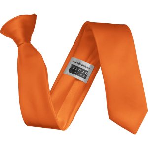Orange Satin Skinny Clip On Tie