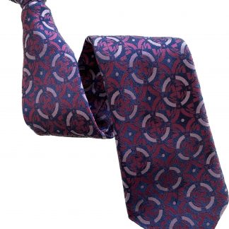 Navy Clip On Tie with Fuchsia Oval Design Mens 100% Silk