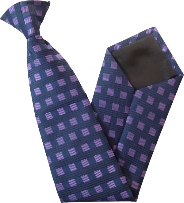 Navy Blue and Purple Squares Clip On Tie