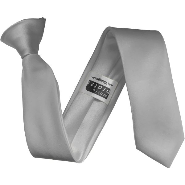 Silver Grey Skinny Clip On Tie