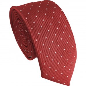 Red with White Spot Skinny Tie - Optional Pocket Square