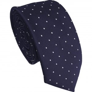 Navy Blue with White Polka Dot Spot Skinny Tie - Optional Pocket Square