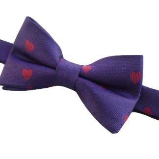 Hearts Purple Bow Tie St Valentines Day with Optional Pocket Square