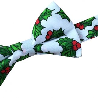 Chistmas White Bold Holly Bow Tie 100% Cotton