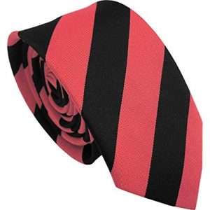 Striped Skinny Tie Retro Neon Pink and Black