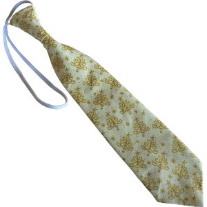 Christmas White with Gold Trees Childs Elastic Tie (Up to 6 years)
