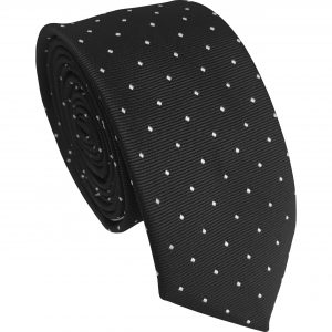 Black with White Polka Spot Skinny Tie - Optional Pocket Square