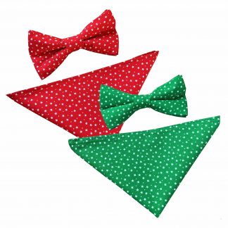 Christmas Stars and Snow Cotton Bow Ties with Optional Pocket Square