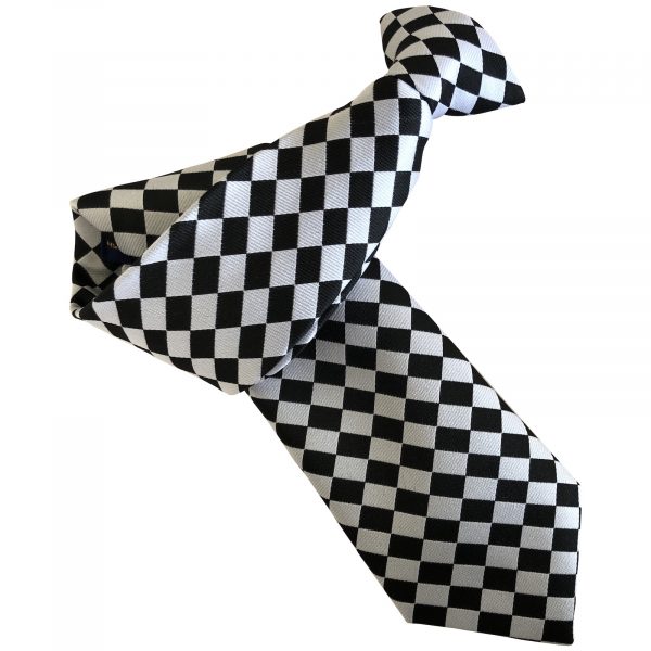 Police Check Mens Security Black and White Uniform Clip On Tie