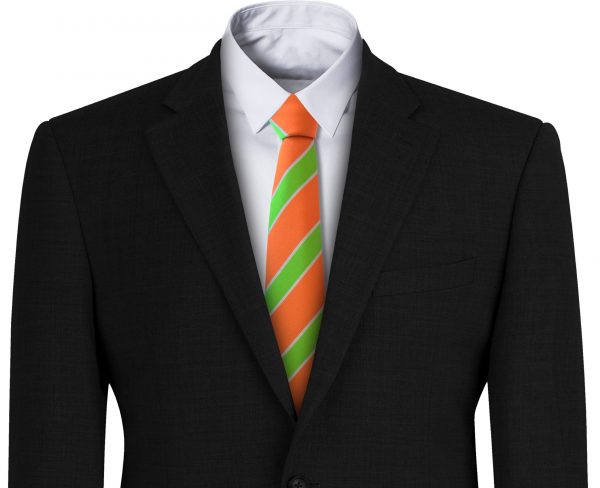 Bright Green and Orange with Thin White Stripes Mens Neck Tie