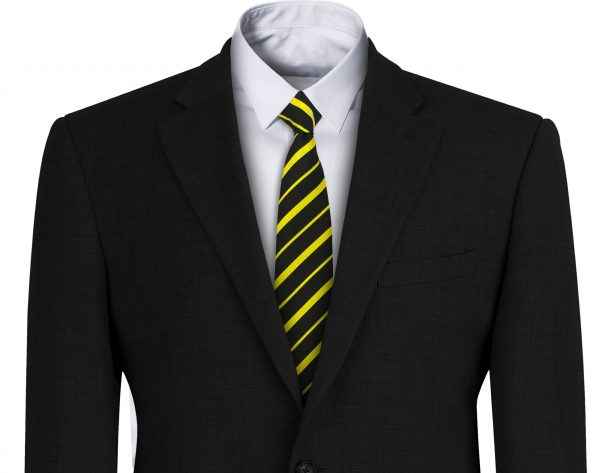 Black Clip On Tie with Raised Satin Bright Yellow Stripes