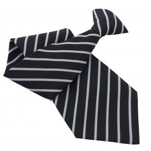 Black Clip On Tie Narrow White Stripes