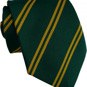 Gold and Bottle Green Double Stripe Junior School Tie age 6-10 years