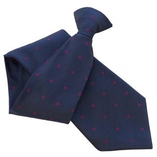 Navy Blue Clip On Tie with Fuchsia Spots - All Silk