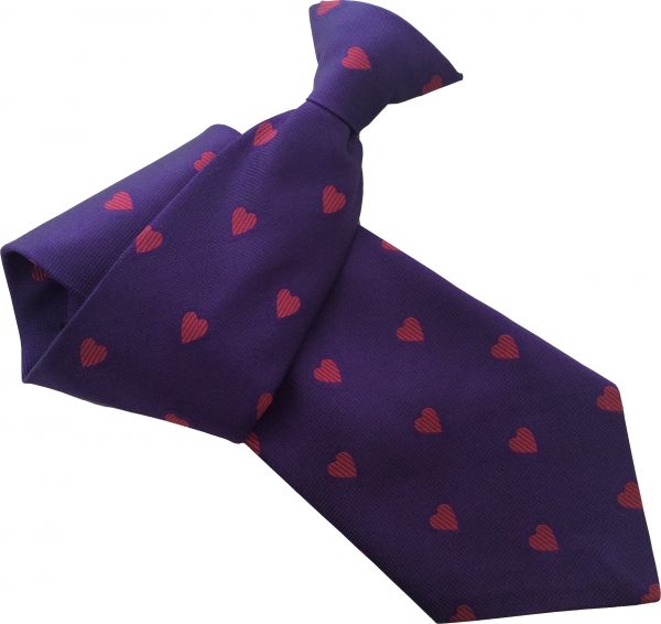 Purple Hearts Valentine Clip On Tie