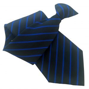 Black Clip On Tie with Royal Blue Narrow Stripes