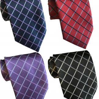 Mens Line Check Standard Ties Black Navy Lilac Red