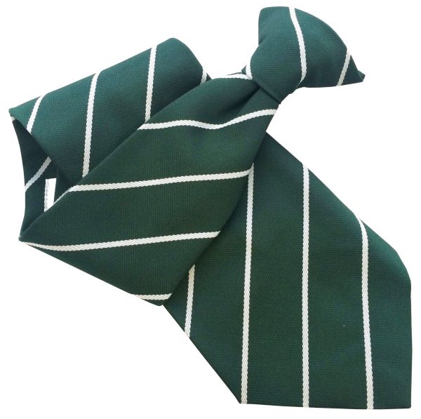 Bottle Green Clip On Tie with Narrow White Stripes Wide Spaced