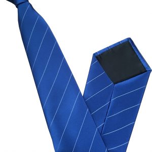 Blue satin Clip On Tie with Pinline White Stripes