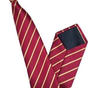 Red Clip On Tie Narrow Gold Stripes