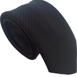 Men's Skinny Mini Polka Dot Spotted Neck Tie - Black with Red Spots
